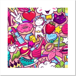 Unicorn pattern rainbow magical Posters and Art